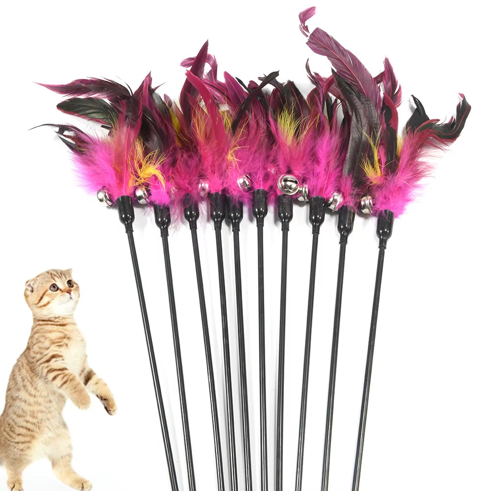 1Pc Hot Sale Cat Toys Random Color Make a Cat Stick Feather Black Coloured Pole like Birds with Small Bell