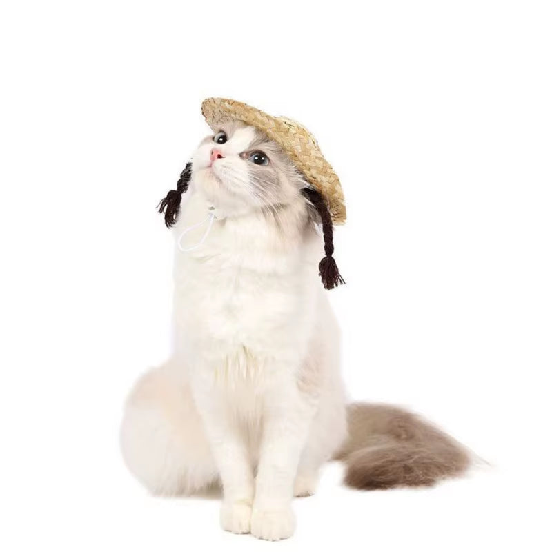 Fashion Pet Woven Straw Hat for Cat Sun Hat Sombrero for Small Dogs and Cats Beach Party Straw Costume Accessories to Act Cute