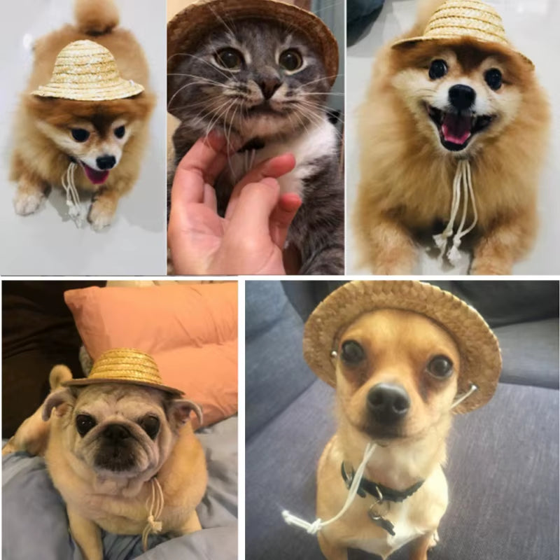 Fashion Pet Woven Straw Hat for Cat Sun Hat Sombrero for Small Dogs and Cats Beach Party Straw Costume Accessories to Act Cute