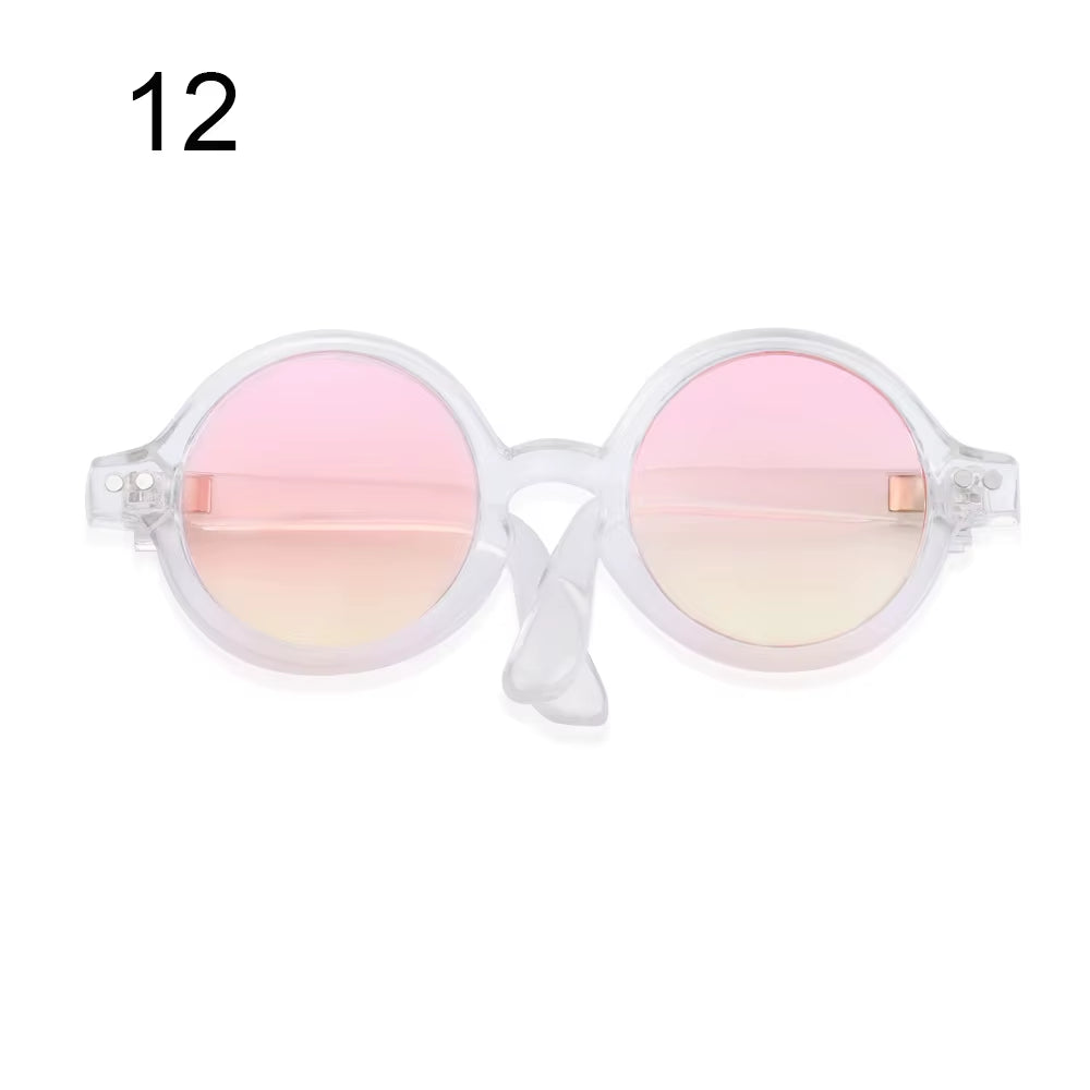 Candy Color Mini Doll Glasses Clear Lens Eyeglasses round Frame Plush Doll Toys Eyewear Photo Props Pet Dog Cat Sunglasses
