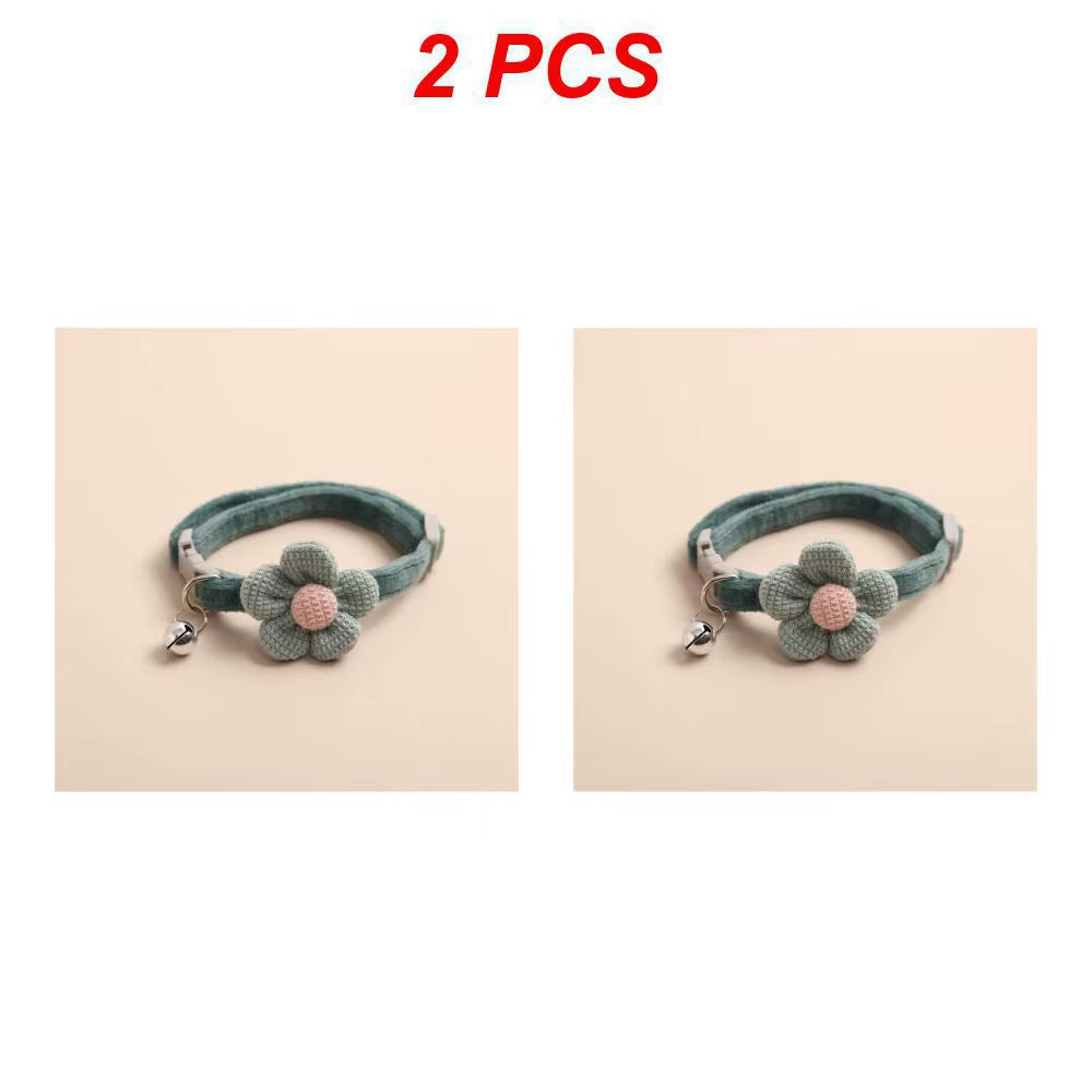 4/1Pcs Cat Bell Collar Colorful Adjustable Sweat Cute Cartoon Pet Collar Sun Flower Bowtie Soft Polyester Small Dog Cat Necklace
