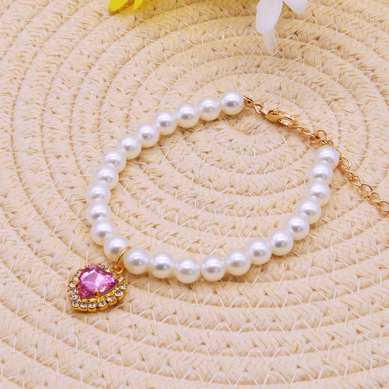New Cat Collar Decoration Pet Cute Exquisite Neck Kitten Adjustable Summer Cat Necklace High Simulation Pearls Pet Supplies