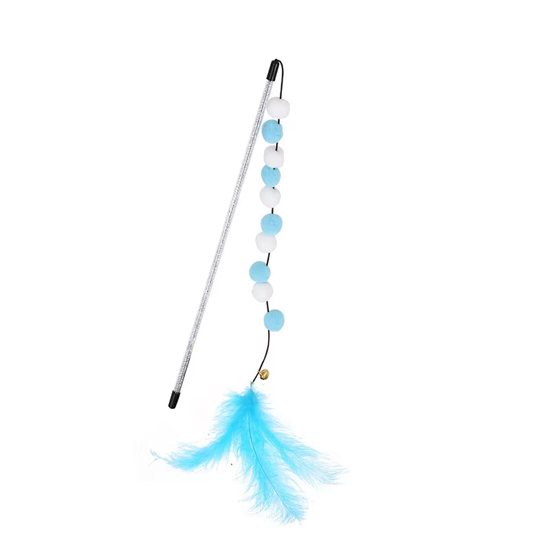 Cat Toys Rainbow Stripes Funny Cat Stick with Bell Interactive Play Pet Supplies Cat Toys Interactive Cat Toy Worm on a String