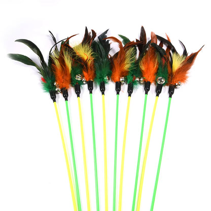 1Pc Hot Sale Cat Toys Random Color Make a Cat Stick Feather Black Coloured Pole like Birds with Small Bell