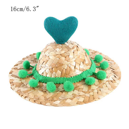 Fashion Pet Woven Straw Hat for Cat Sun Hat Sombrero for Small Dogs and Cats Beach Party Straw Costume Accessories to Act Cute