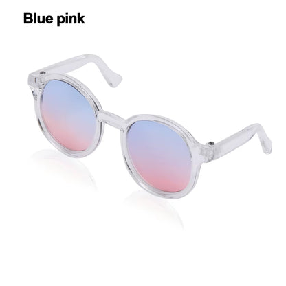 Candy Color Mini Doll Glasses Clear Lens Eyeglasses round Frame Plush Doll Toys Eyewear Photo Props Pet Dog Cat Sunglasses