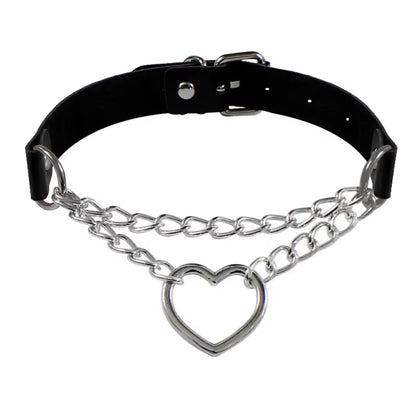 New Gothic Punk Leather Choker Necklace for Women Teens Girls Rivet Heart Cross Collar Necklace Rock Fashion Jewelry Gifts