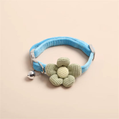 4/1Pcs Cat Bell Collar Colorful Adjustable Sweat Cute Cartoon Pet Collar Sun Flower Bowtie Soft Polyester Small Dog Cat Necklace
