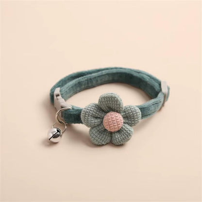 4/1Pcs Cat Bell Collar Colorful Adjustable Sweat Cute Cartoon Pet Collar Sun Flower Bowtie Soft Polyester Small Dog Cat Necklace