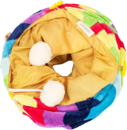 Cat Tunnel -Straight-Shaped, Rainbow Wave Color, Soft Velvet Exterior, Oxford Fabric Fog-Proof Interior, Plush Toy Ball, Easily Washable, Conveniently Foldable, 47.2In/120Cm