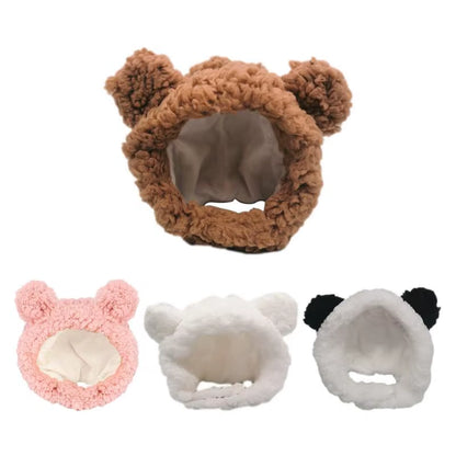 Cute Bear Shaped Hat for Cat Christmas Protective Pet Dogs Cosplay Head Wear York Solid Color Winter Kitten Costume Accessories