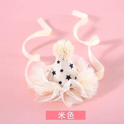 Cat Accessories Dog Fashion Lace Sequins Three-Dimensional Birthday Hat Headwear Bowknot Sweet Pet Supplies Pet Accessories
