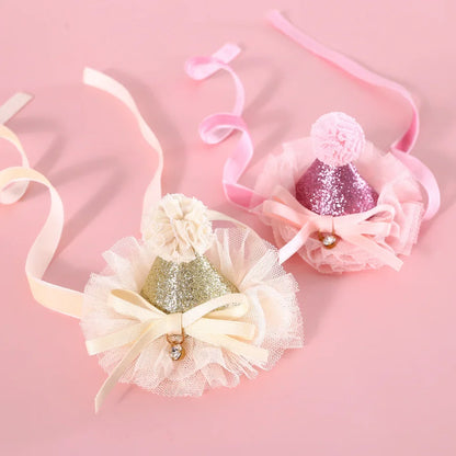 Cat Accessories Dog Fashion Lace Sequins Three-Dimensional Birthday Hat Headwear Bowknot Sweet Pet Supplies Pet Accessories