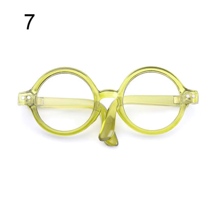 Candy Color Mini Doll Glasses Clear Lens Eyeglasses round Frame Plush Doll Toys Eyewear Photo Props Pet Dog Cat Sunglasses