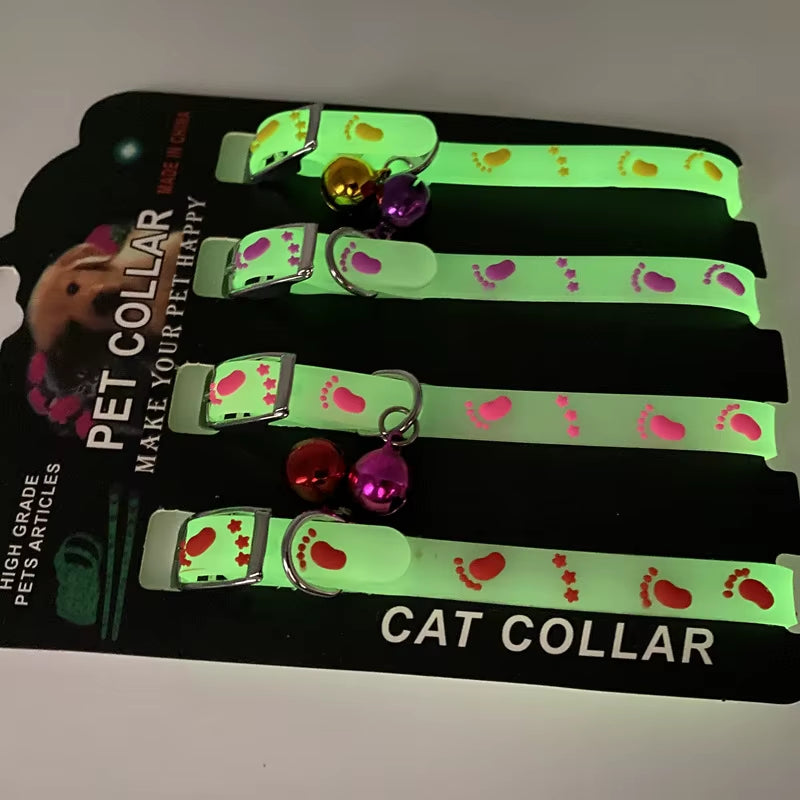 Luminous Cat Necklace Glowing Small Dog Cat Collar Anti-Loss Fluorescent Silicone Cat Bell Collar Neck Ring Pet Cat Accessories