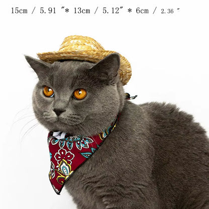 Fashion Pet Woven Straw Hat for Cat Sun Hat Sombrero for Small Dogs and Cats Beach Party Straw Costume Accessories to Act Cute