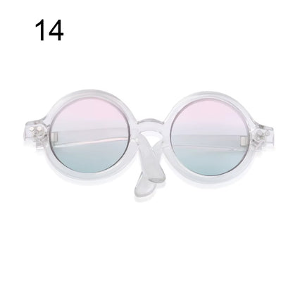 Candy Color Mini Doll Glasses Clear Lens Eyeglasses round Frame Plush Doll Toys Eyewear Photo Props Pet Dog Cat Sunglasses