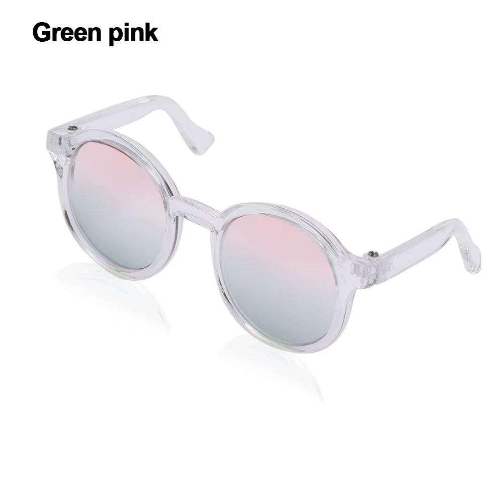 Candy Color Mini Doll Glasses Clear Lens Eyeglasses round Frame Plush Doll Toys Eyewear Photo Props Pet Dog Cat Sunglasses